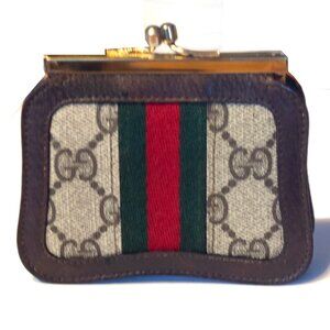 Vintage Gucci GG Canvas Sherry Stripe Kiss-Lock Coin Purse Wallet